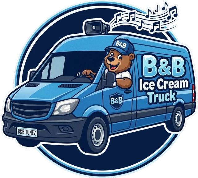 B&B Ice Cream Truck logo: a bear driving a blue ice cream truck